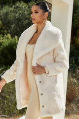 Shawl Collar Teddy Coat in Ivory