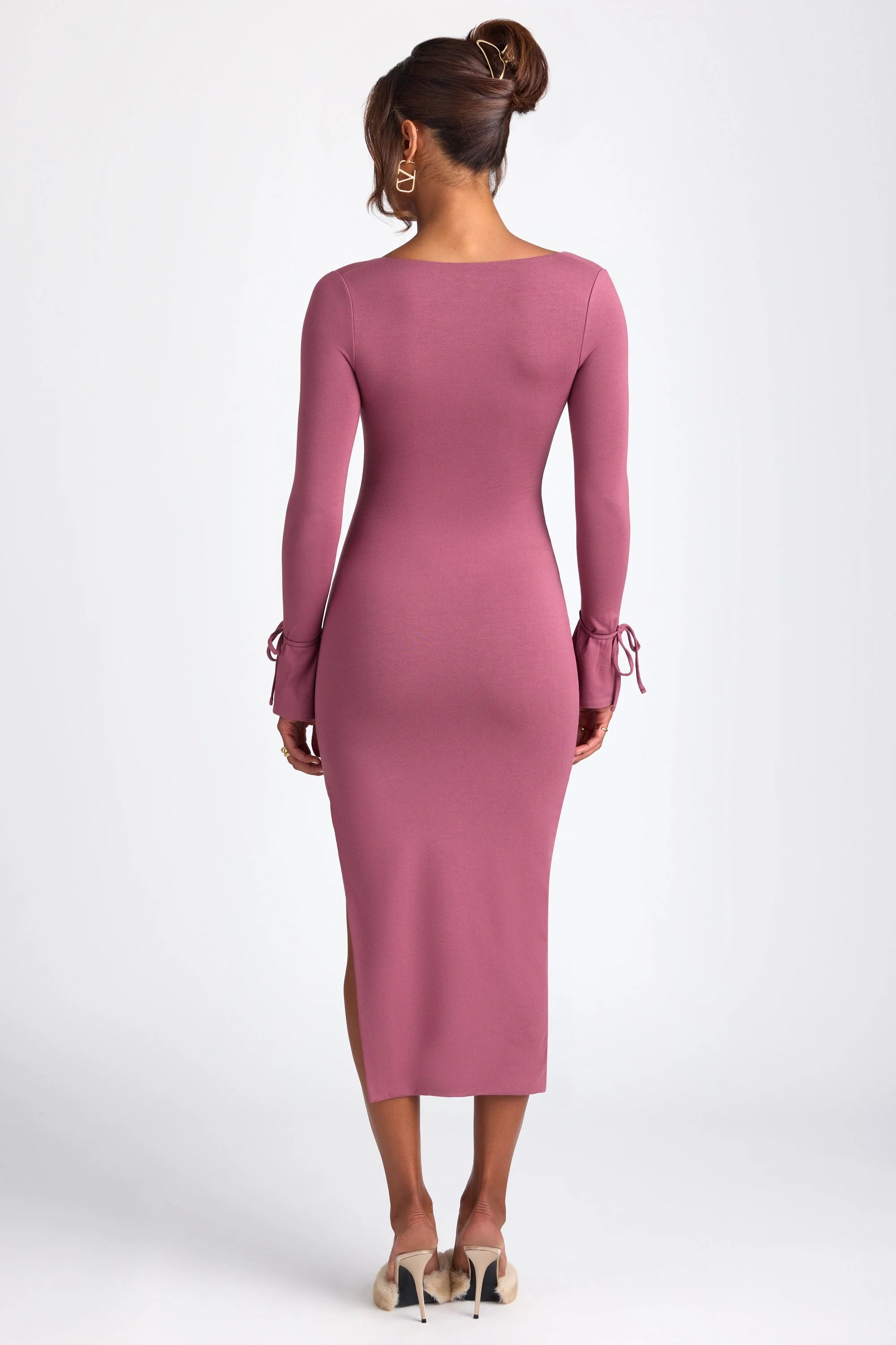 Modal Square Neck Long Sleeve Midaxi Dress in Plum