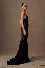 Iridescent Satin Maxi Dress - Black