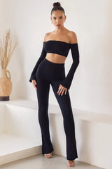 High Waist Split Flare Leggings in Black