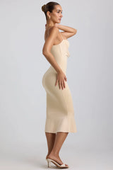 Slinky Jersey Ruched Cut-Out Midaxi Dress in Buttercream