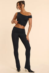 Mid Rise Modal Cashmere Blend Trousers in Black