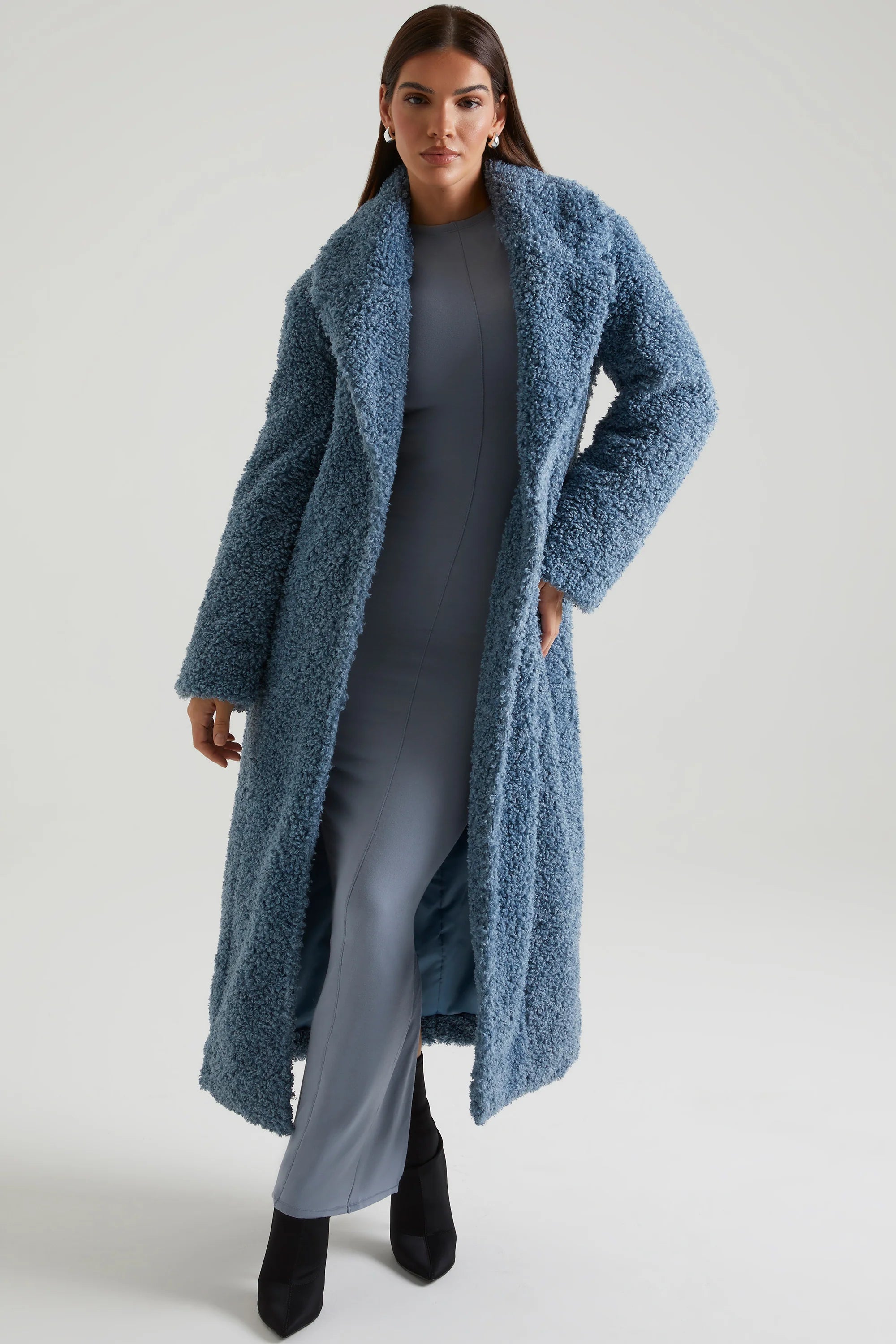 Cappotto lungo in shearling in blu