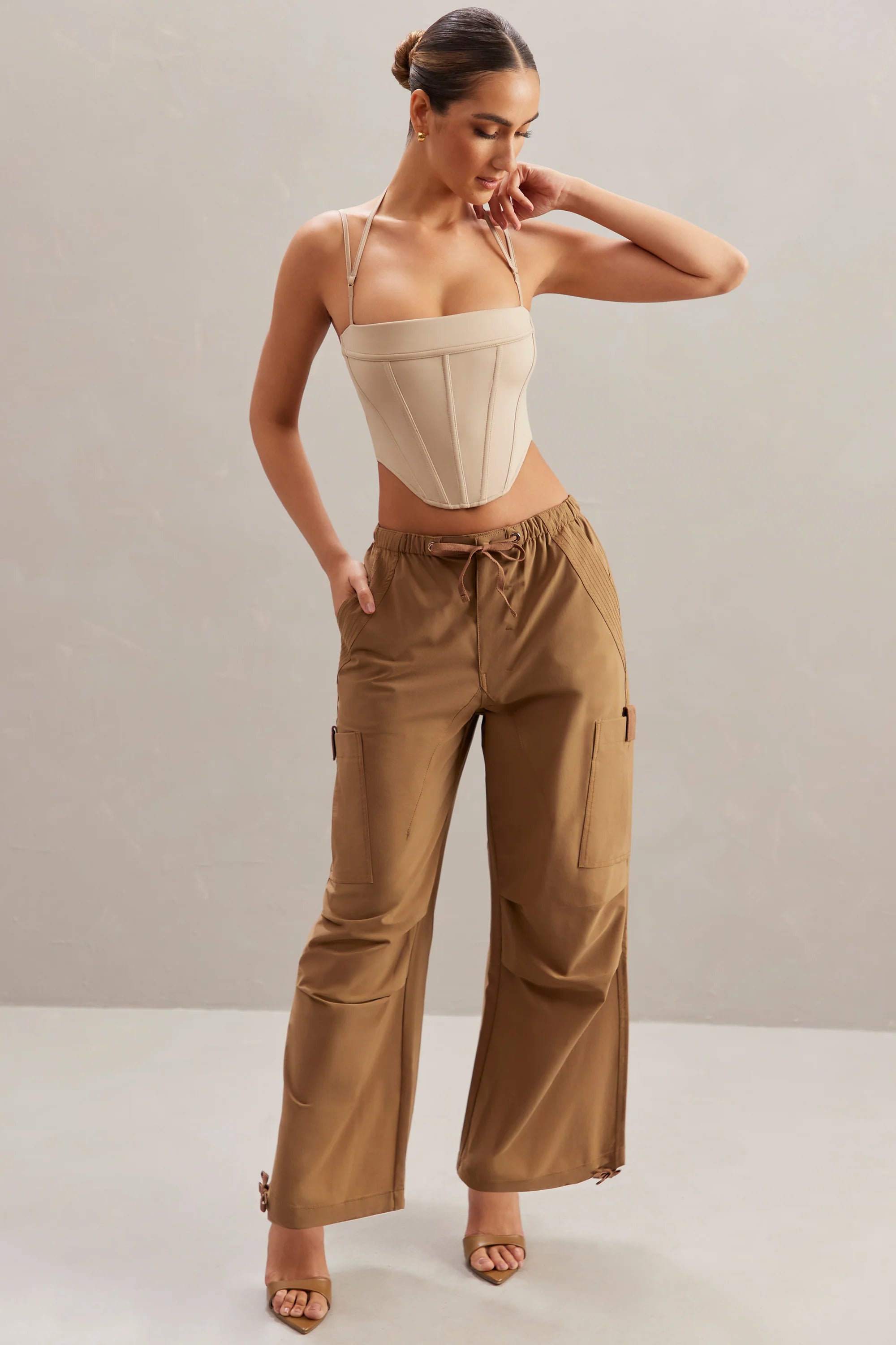 Square Neck Corset Top in Stone