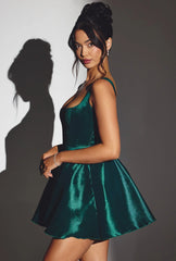 Woven Taffeta Corset Mini Dress in Emerald Green