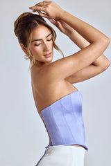 Corsetto in raso con lacci senza spalline in blu lavanda