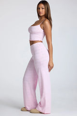 Mid Rise Straight Leg Pointelle Trousers in Baby Pink