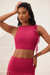 Gerafftes Crop-Top mit offenem Rücken in Fuchsia