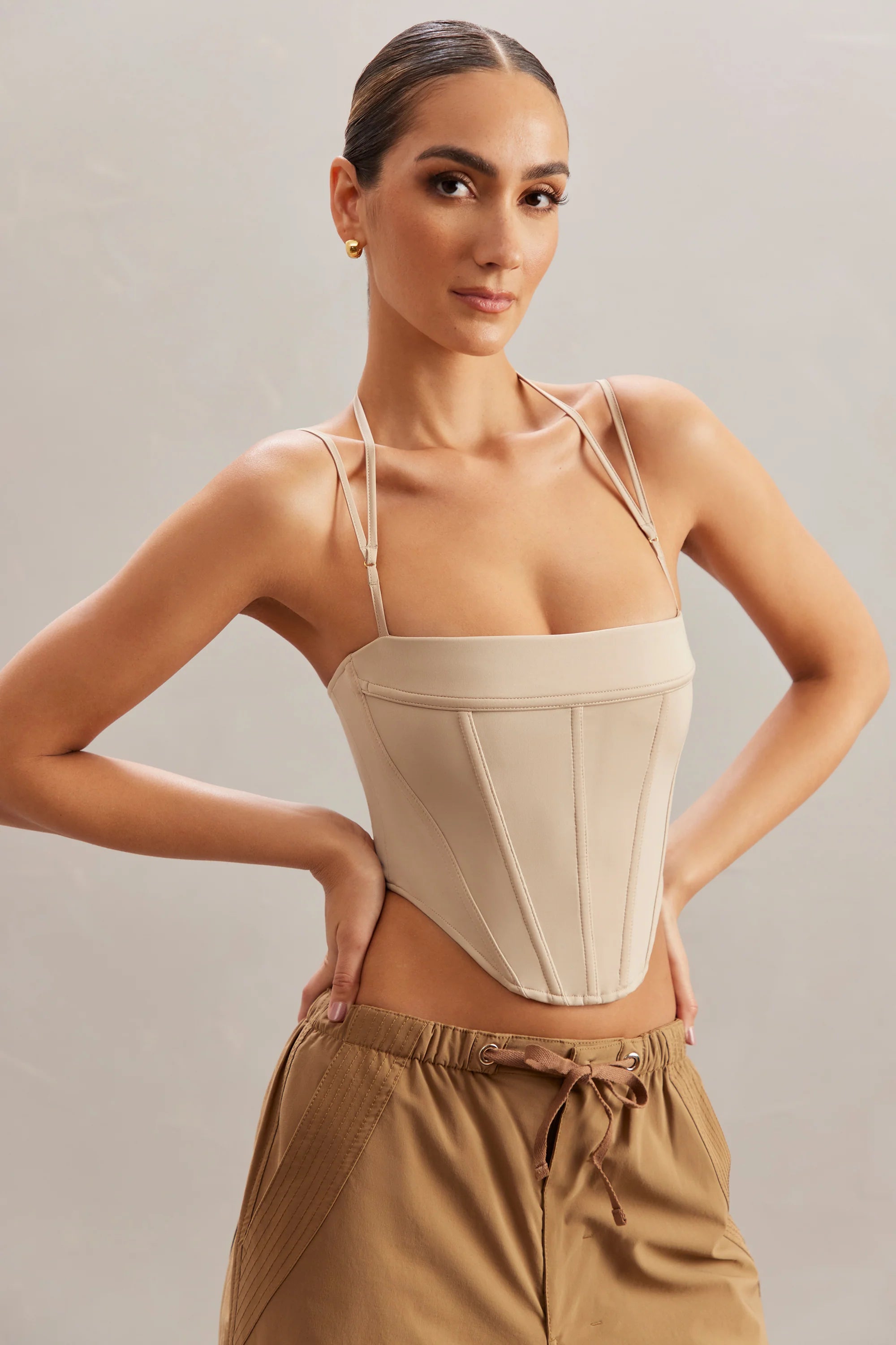 Square Neck Corset Top in Stone