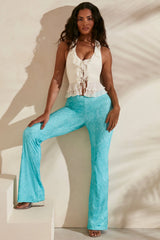 Detail Flare Trousers in Teal Print