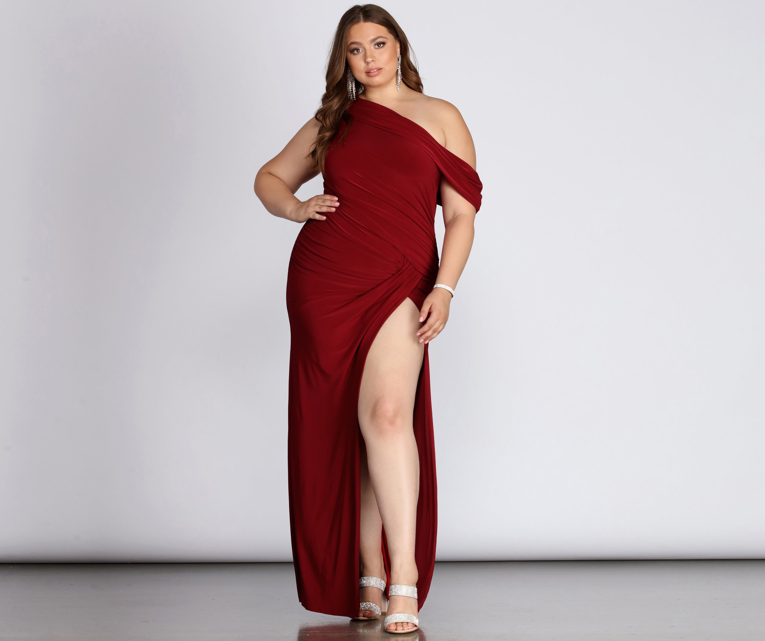 Plus Kaleigh Off Shoulder Dress is a stunning choice for a bridesmaid dress or maid of honor dress, and to feel beautiful at Homecoming 2023, fall or winter weddings, formals, & military balls!