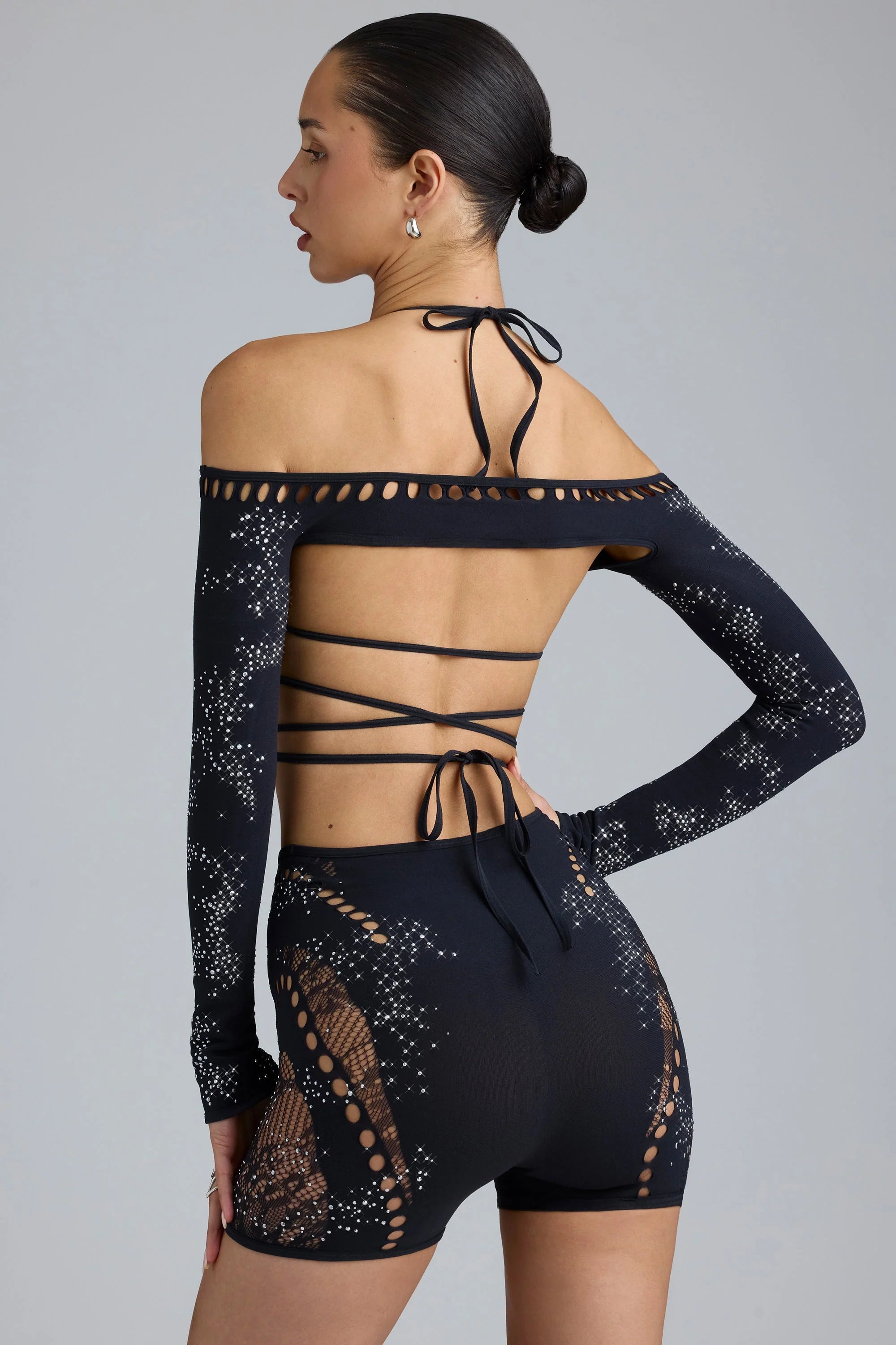 Embellished Cropped Shrug in Black