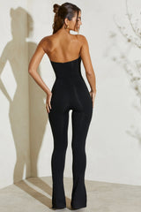 Strapless Flared Hem Jumpsuit in Black