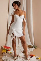 Asymmetric Draped Mini Dress in White