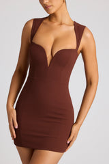 Heart Cut Out Mini Dress in Chocolate Brown