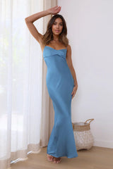 It's Giving Style Satin Maxi Dress Blue