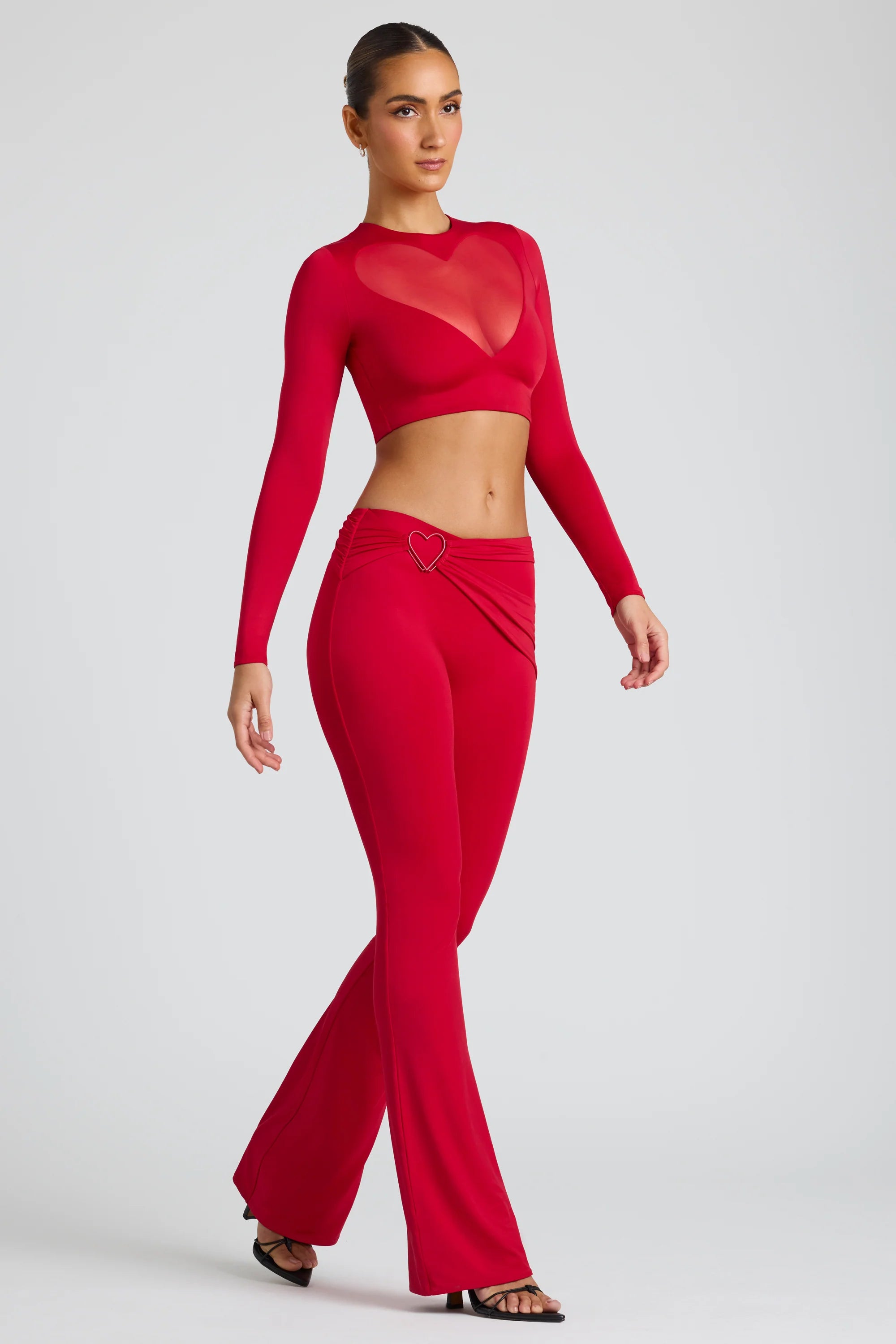 Draped Detail Straight Leg Trousers in Fire Red