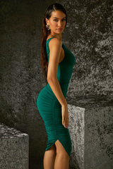 One Shoulder Midi Dress in Green