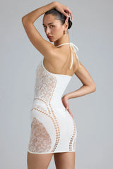 Embellished Halterneck Mini Dress in Ivory