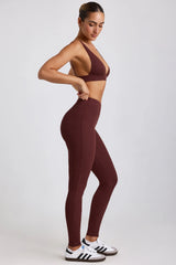 Leggings a vita alta in modal a coste color espresso