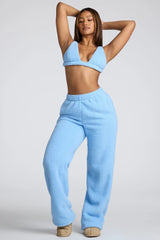 Low Rise Straight Leg Fleece Joggers in Baby Blue