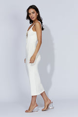 Nola Cut Out Knit Midi Dress - Off White