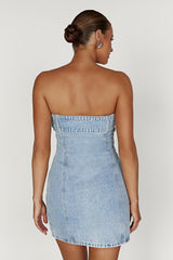 Teddi Denim Mini Dress - Mid Blue