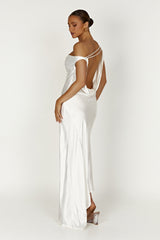 Yvette Slip Maxi Dress With Asymmetrical Hem - White