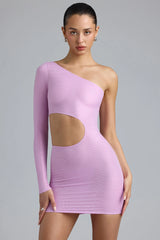 Metallic Cut-Out One-Shoulder Minikleid in Violett-Pink