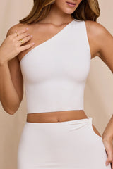 One Shoulder Cut-Out Back Crop Top in White