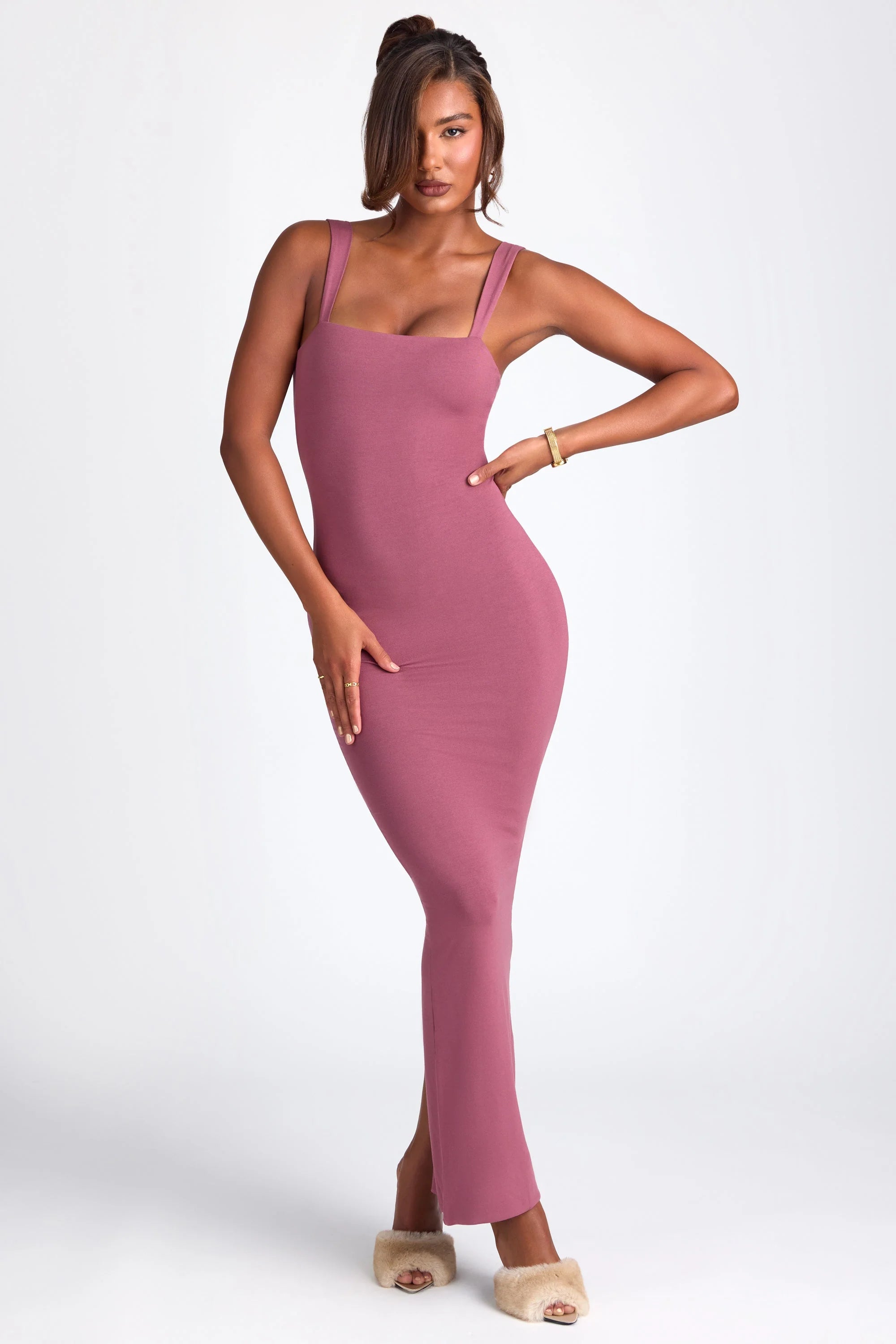 Modal Square Neck Low Back Maxi Dress in Plum