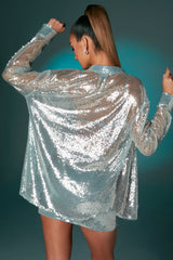 Sequin Shirt in Steel Blue