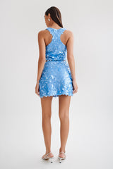 Maude Transparent Sequin Mini Skirt With Split - Cornflower Blue