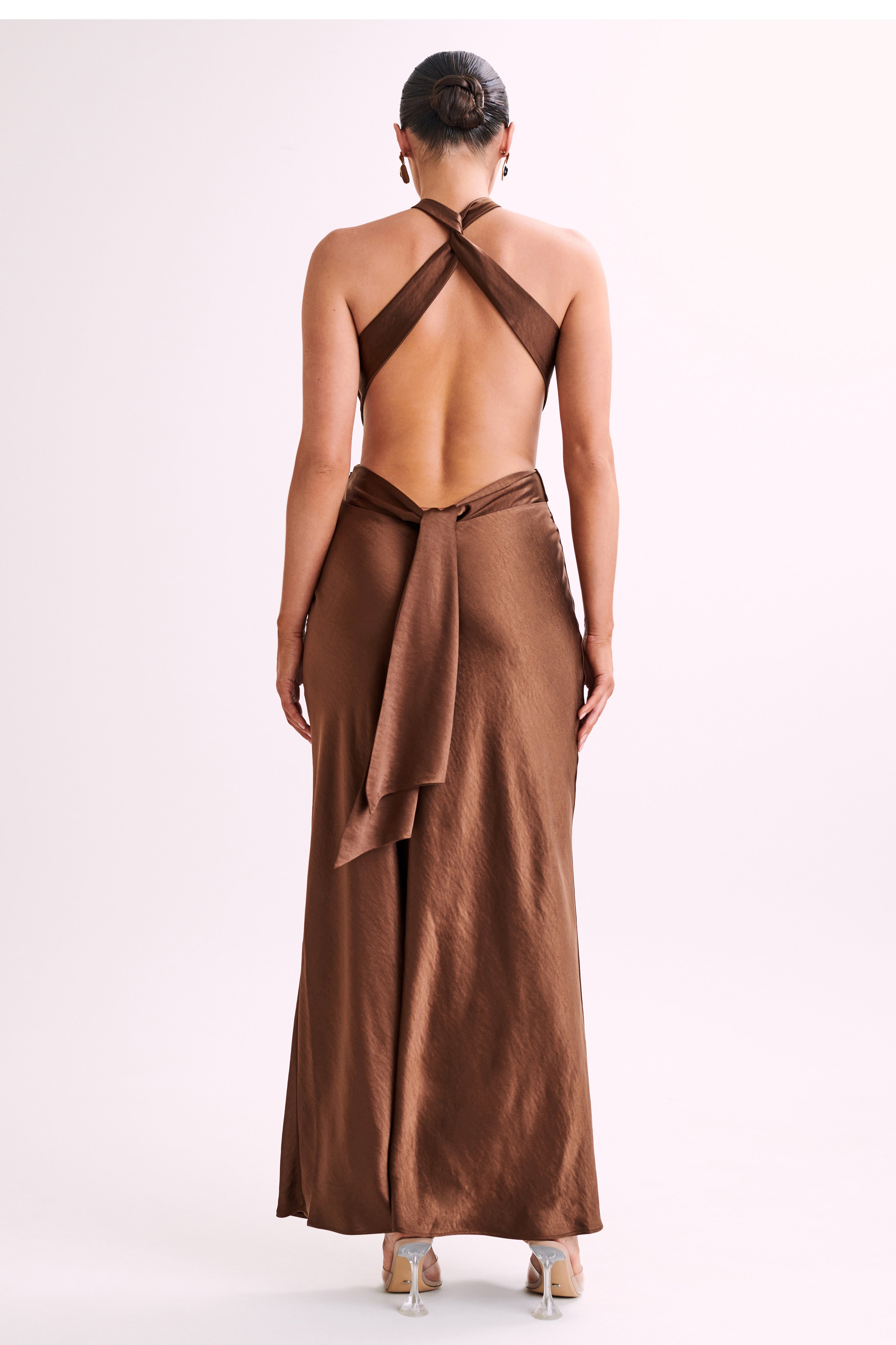 Nalani Satin Halter Maxi Dress - Chocolate