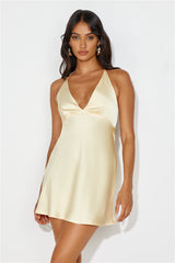 Yours To Love Satin Halter Mini Dress Yellow