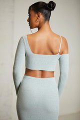 Asymmetrisches Langarm-Crop-Top in Mint