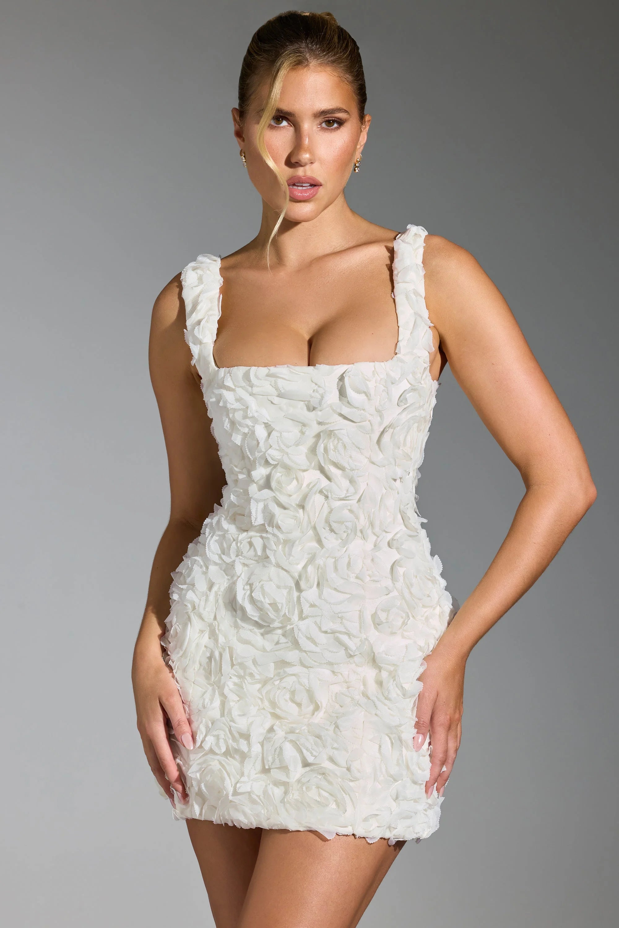 Floral-Appliqu¨¦ Corset Mini Dress in White