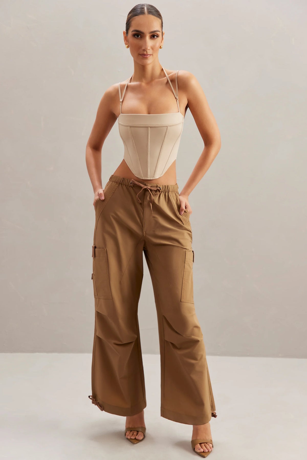 Wide Leg Cargo Trousers in Tan