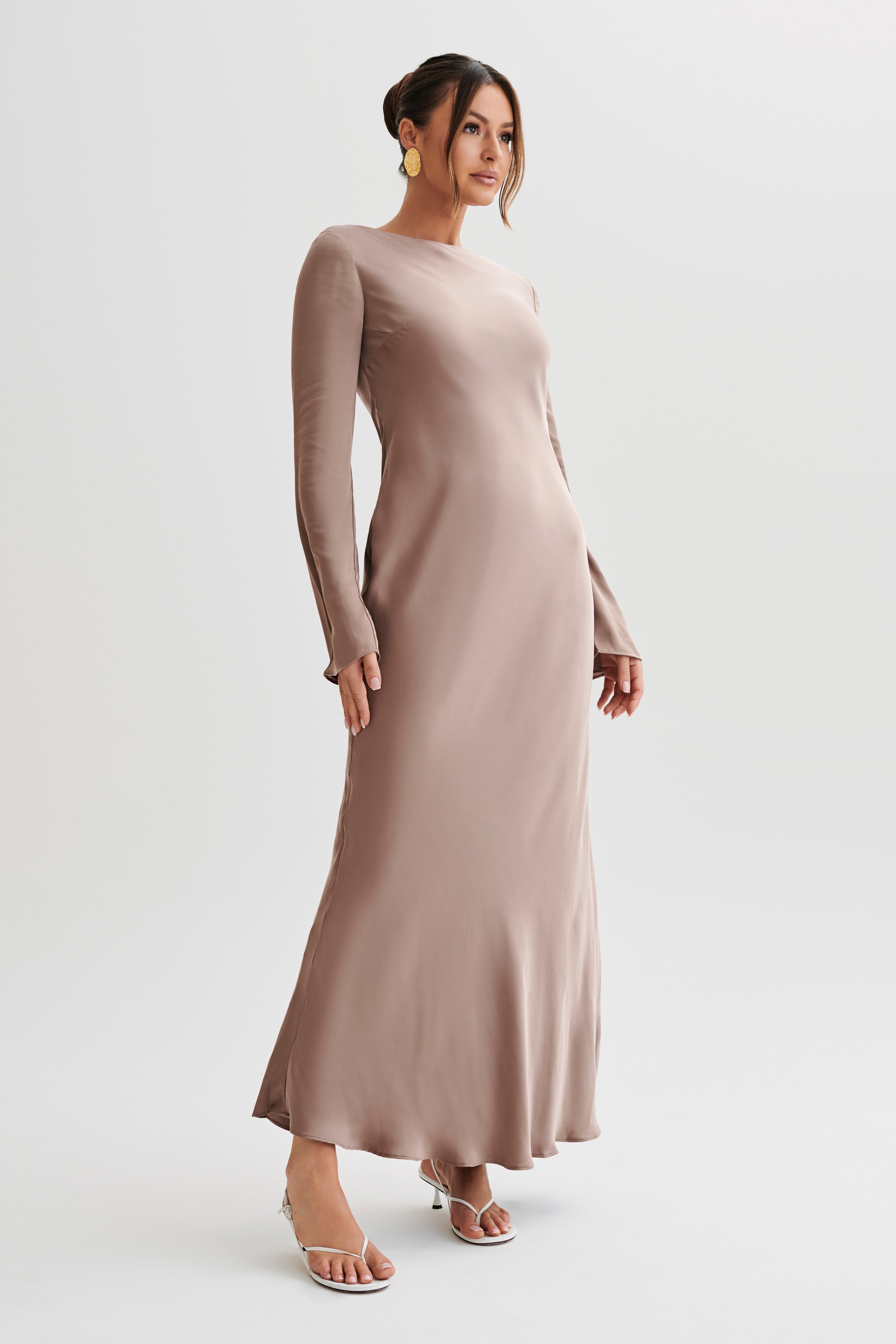 Rayleigh Long Sleeve Satin Maxi Dress - Mocha