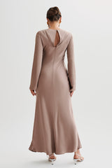 Rayleigh Long Sleeve Satin Maxi Dress - Mocha