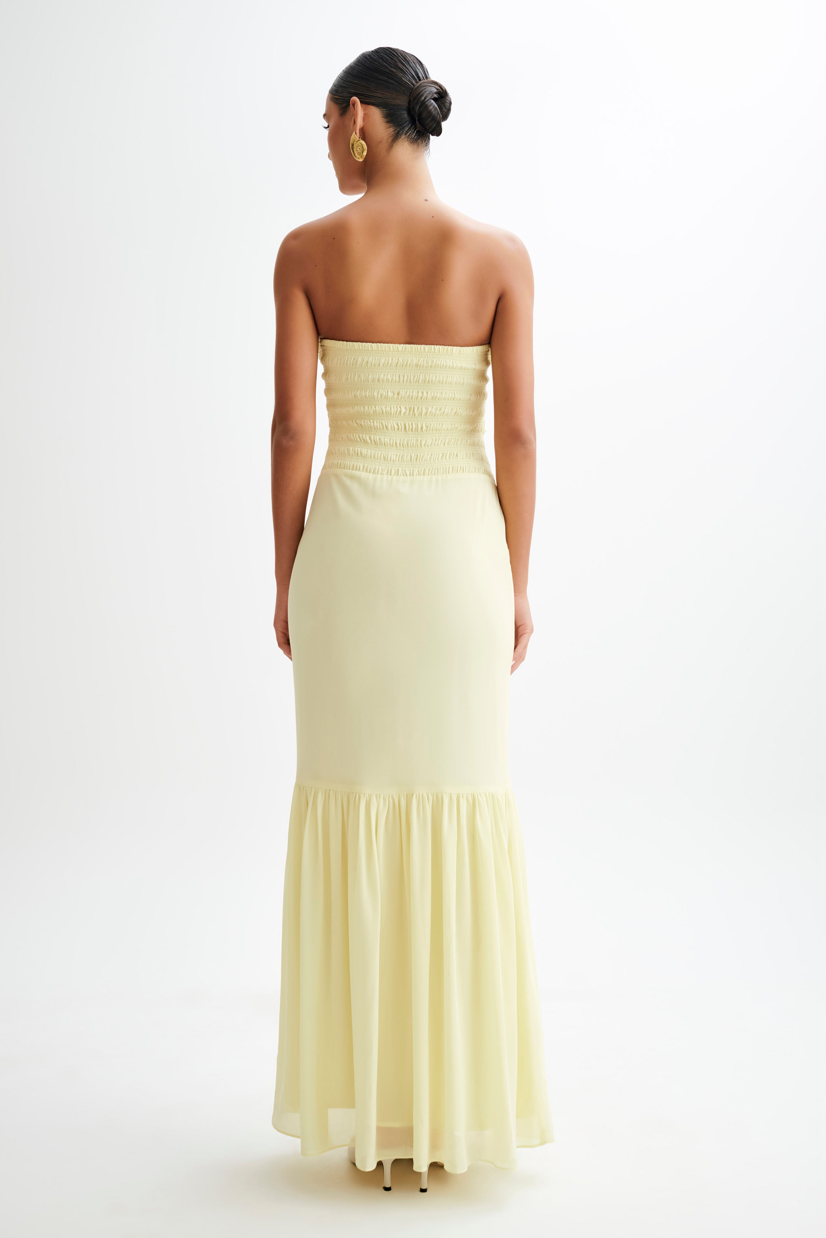 Olivette Strapless Chiffon Maxi Dress - Lemon Sherbet