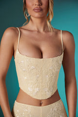 Embellished Lace Corset Crop Top in Ivory