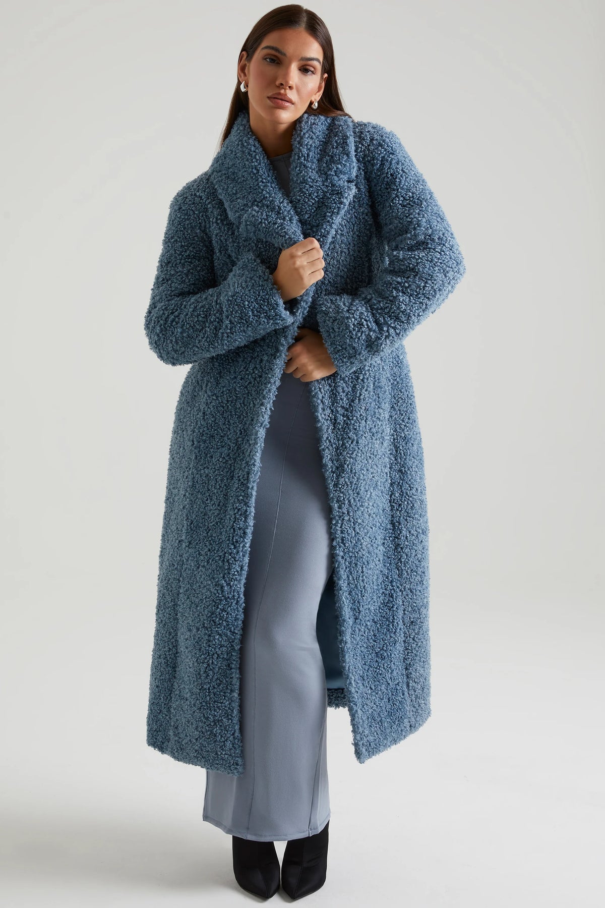 Cappotto lungo in shearling in blu