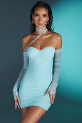 Underwired Bardot Mini Dress in Aqua