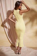 Square Neck Midi Dress in Pastel Yellow