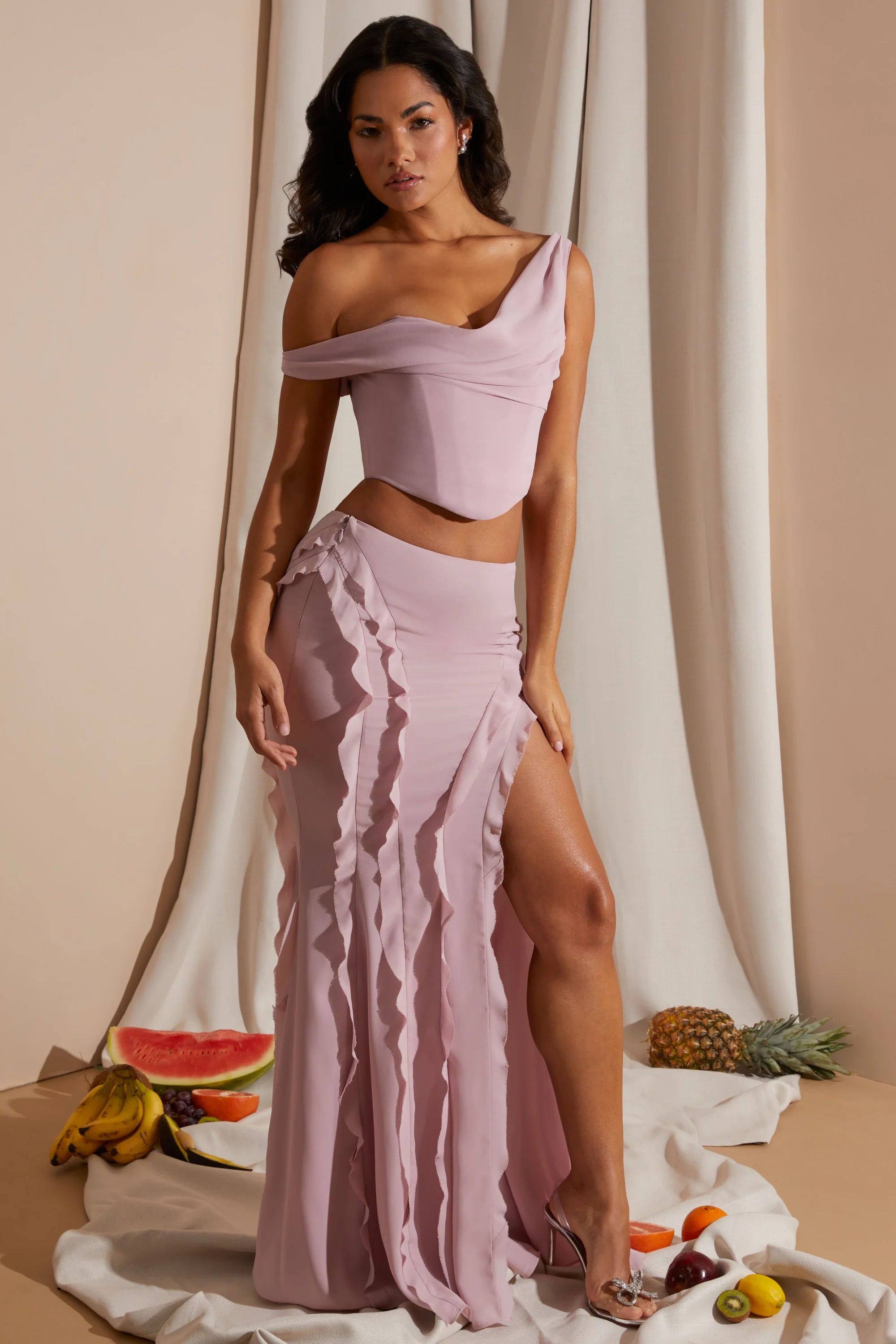 Draped Corset Crop Top in Blush