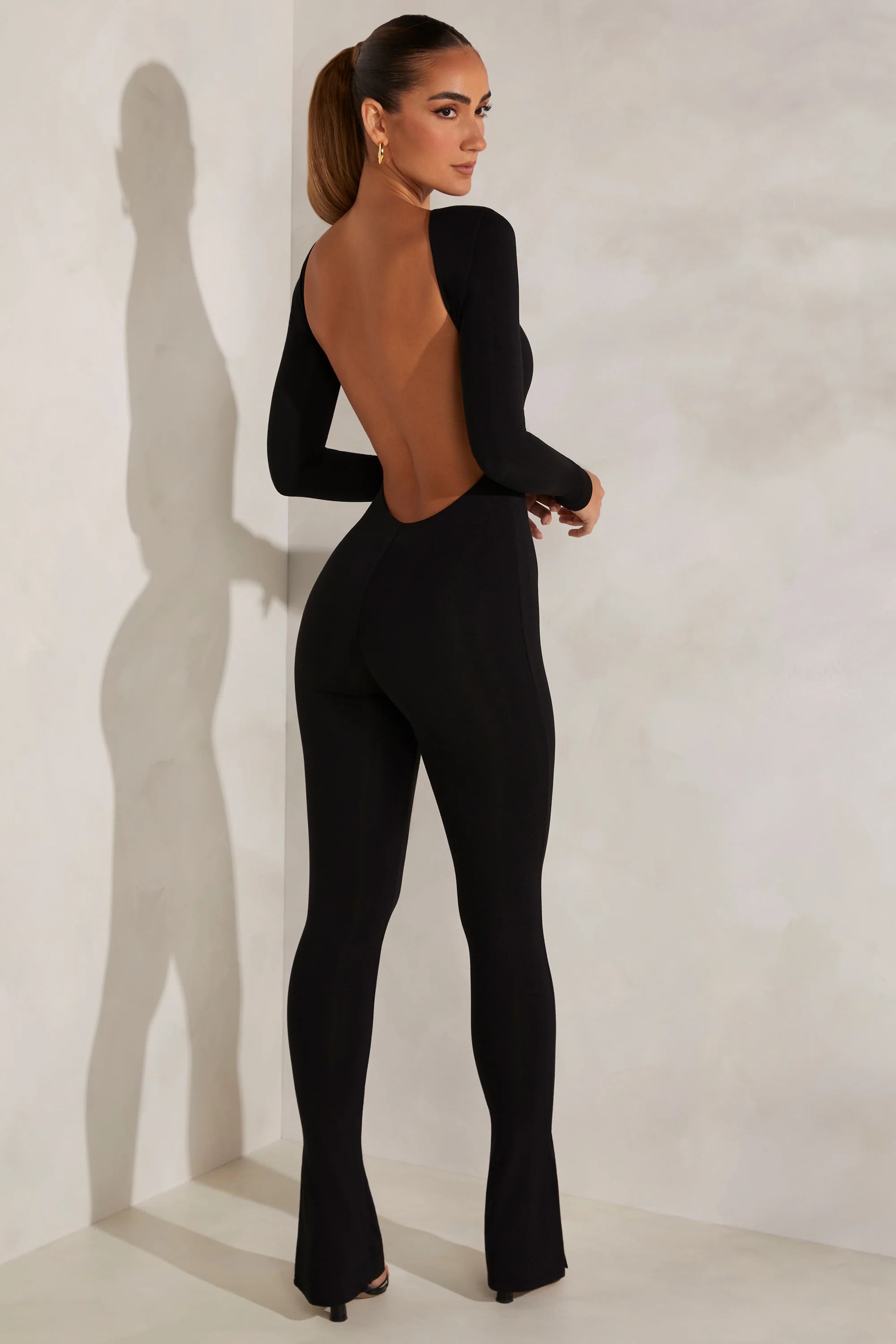 High Neck Open Back Jumpsuit in Black