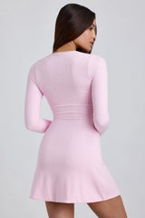 Ribbed Modal Lace-Trim Mini Dress in Blossom Pink