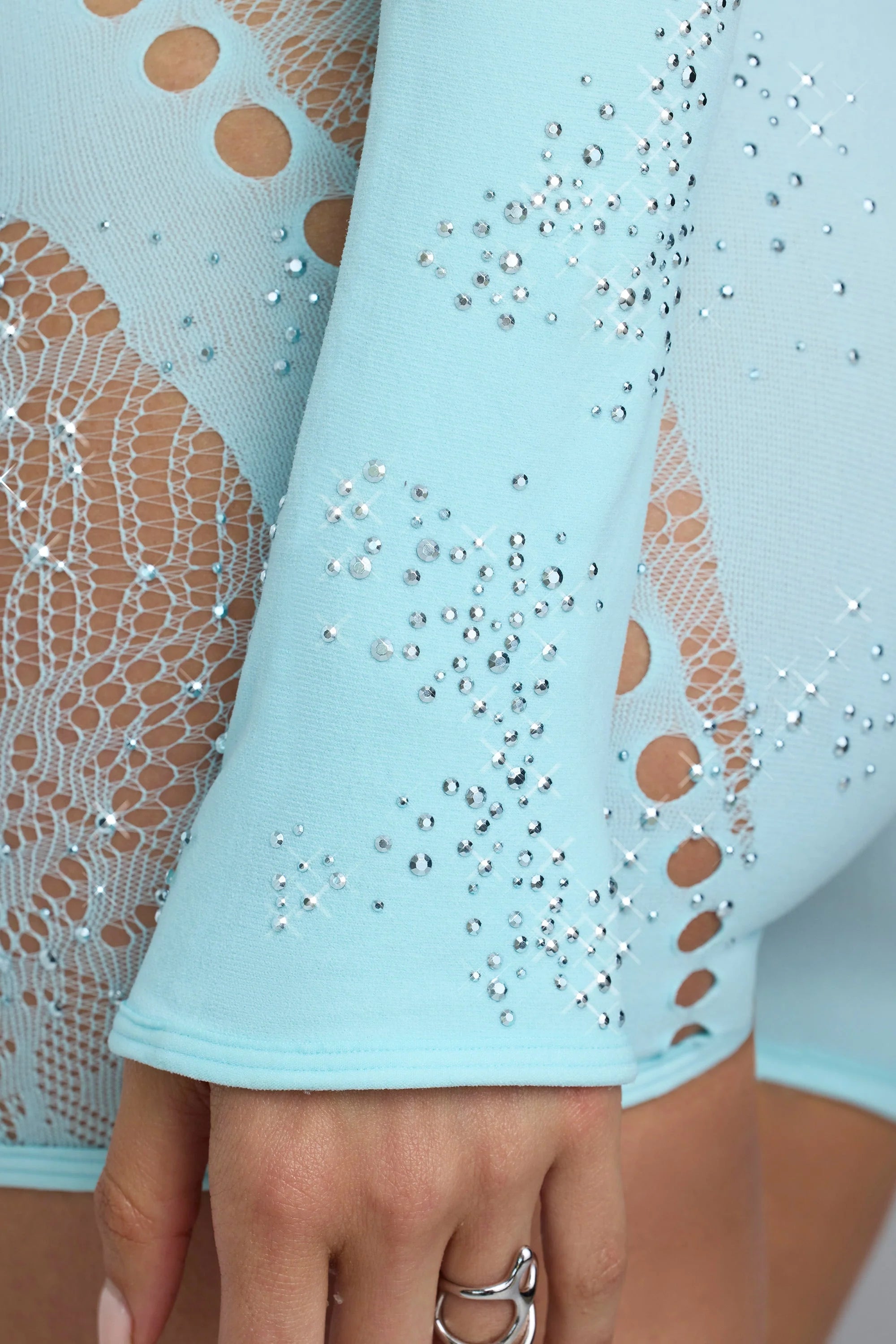 Embellished Cropped Shrug in Ice Blue