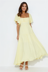 Summertime Heat Puff Sleeve Maxi Dress Yellow